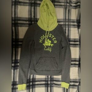 Hollister Women's Gray and Neon Yellow Hoodie Sweater